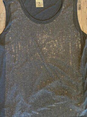 Vocal dark grey rhinestone tank top women’s large,...